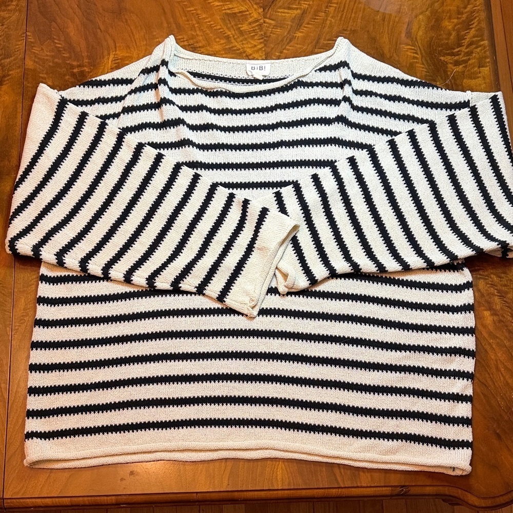 BiBi Black and White Striped Sweater Size XL